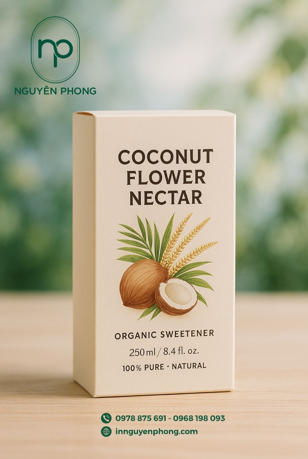 Mẫu hộp đựng mật hoa dừa đơn giản